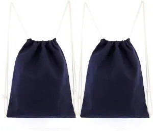 2-pack Cotton Canvas Drawstring Backpack Bag Gym Sackpack String Sack Pack Bags, 13.3 x 15.7 inches, Blue