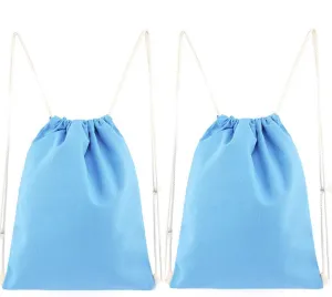 2-pack Cotton Canvas Drawstring Bag Backpack Gym Sackpack, String Backpack, Sack Pack, 13.3 x 15.7 inches, Light Blue