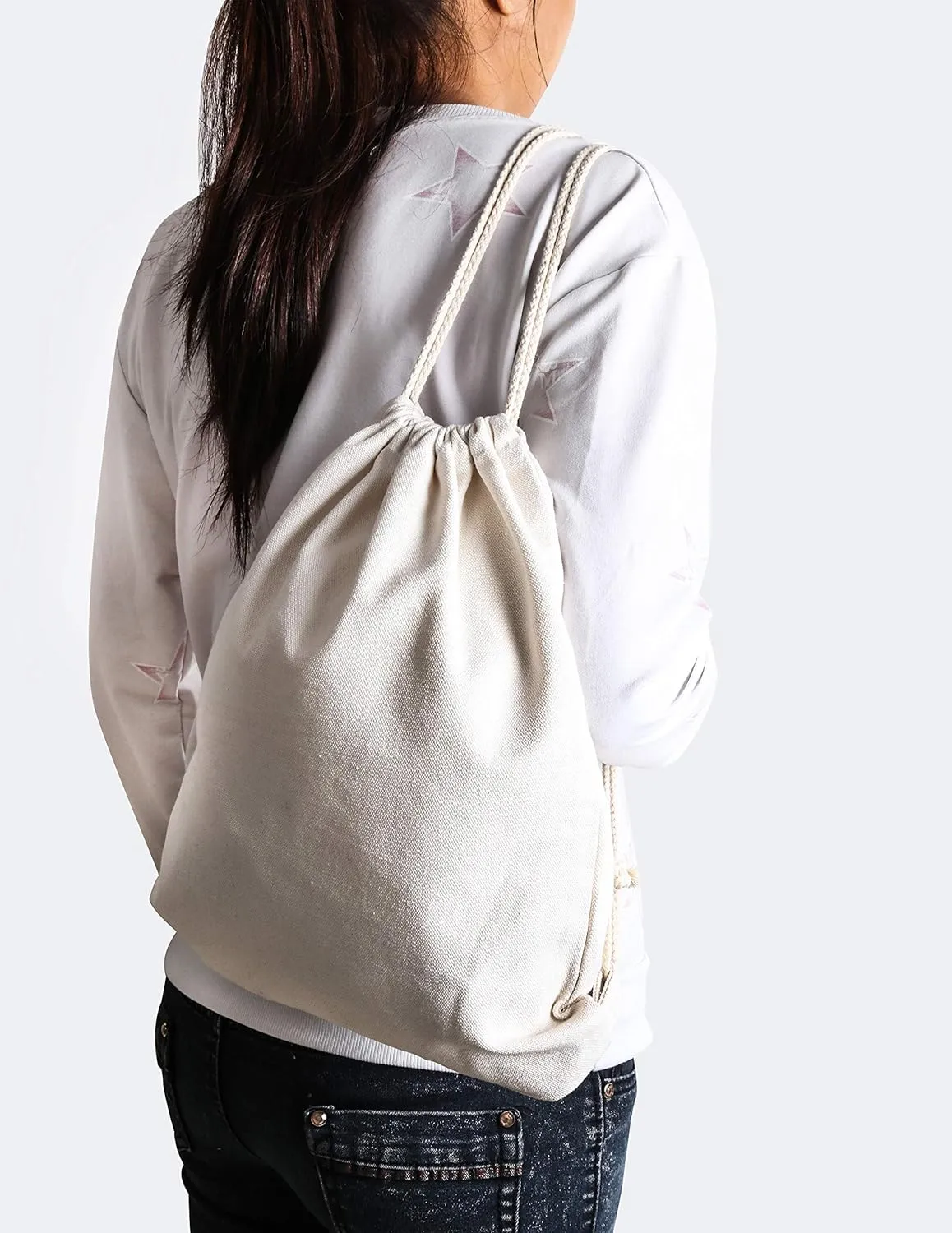 2-pack Cotton Canvas Drawstring Bag Backpack Gym Sackpack, String Backpack, Sack Pack, 13.3 x 15.7 inches, Light Blue