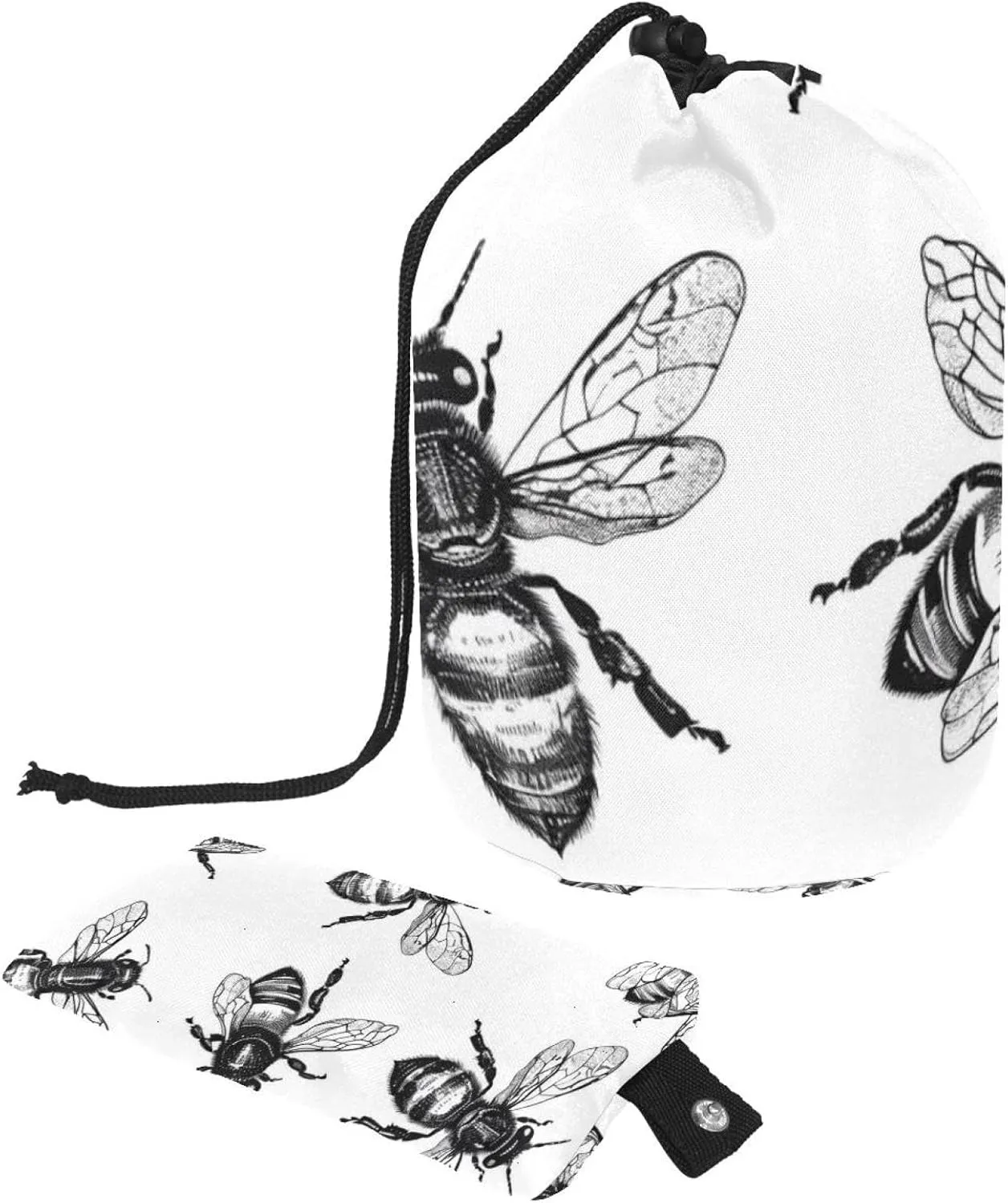 2 Pcs Cosmetic Bag bucket Travel Makeup Bags Large Capacity Soft Waterproof Portable Drawstring Cosmetic Bag, Art Hand-painted Mini Bee