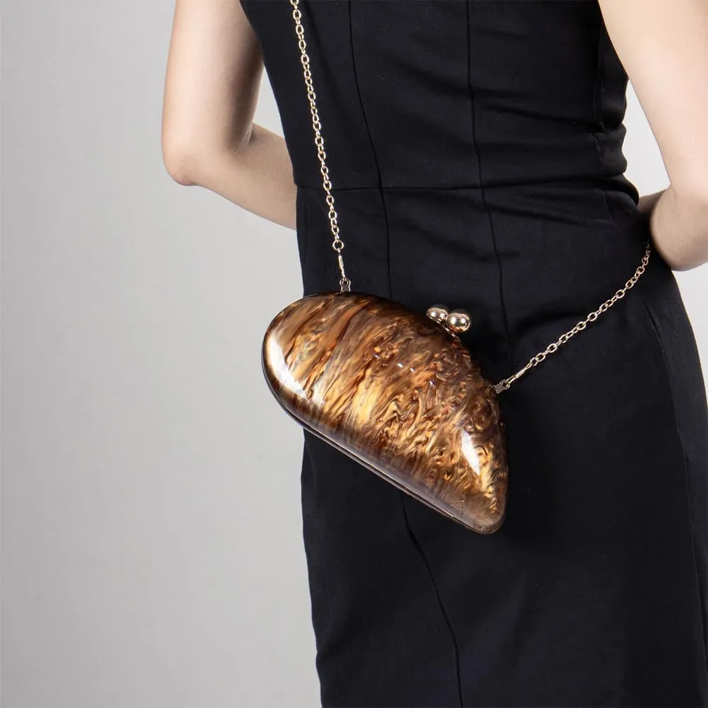Acrylic Shell Shaped Bag Luxury Marble Clutch Evening Purses for Women Glitter Handbag for Wedding Cocktail Party Prom