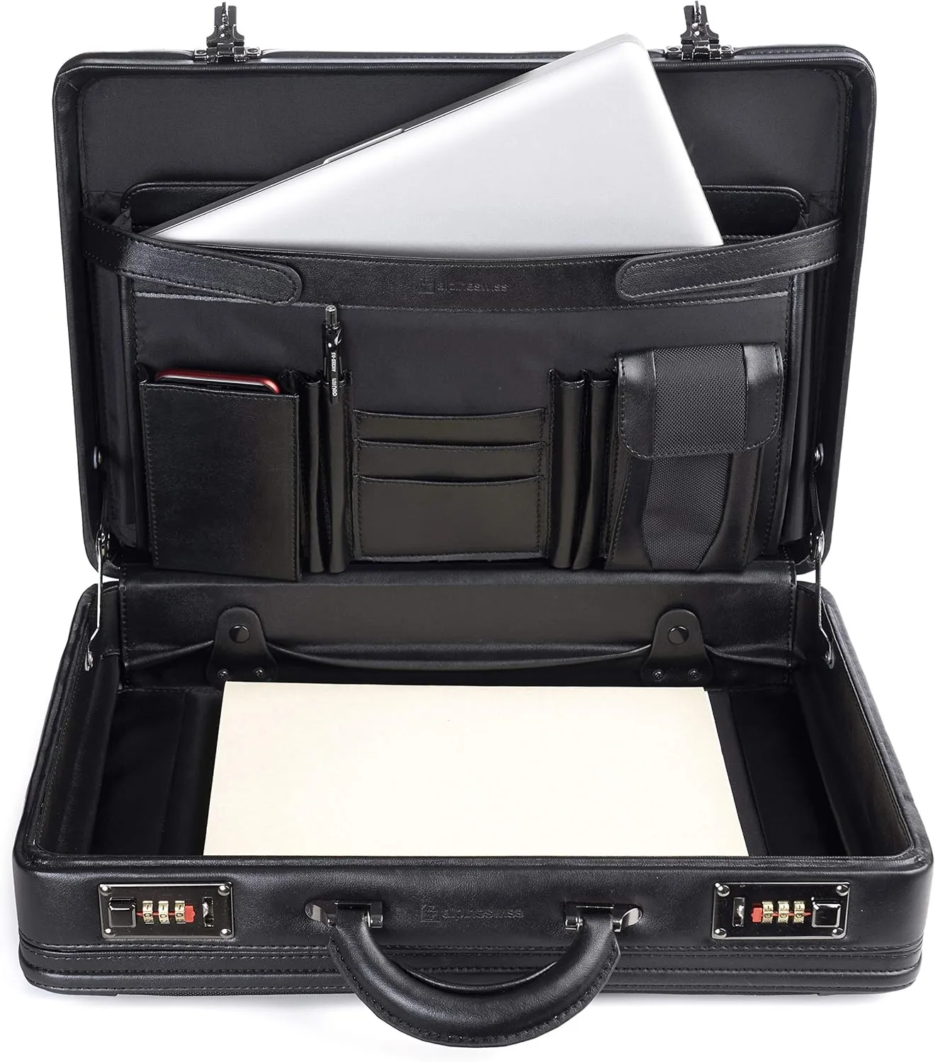 Alpine Swiss Mens Briefcase | Hard Side Business Case | Expandable Attache Case For Men | Dual Combination Locks | Padded Interior | Multi Organizer Pockets | Manufacturers Warranty
