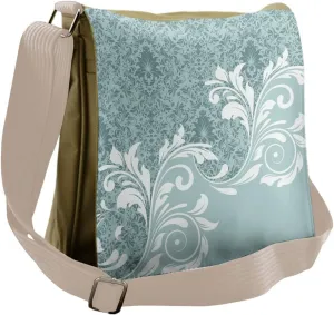 Ambesonne Vintage Messenger Bag, Retro Floral Ivy Swirls, Unisex Cross-body