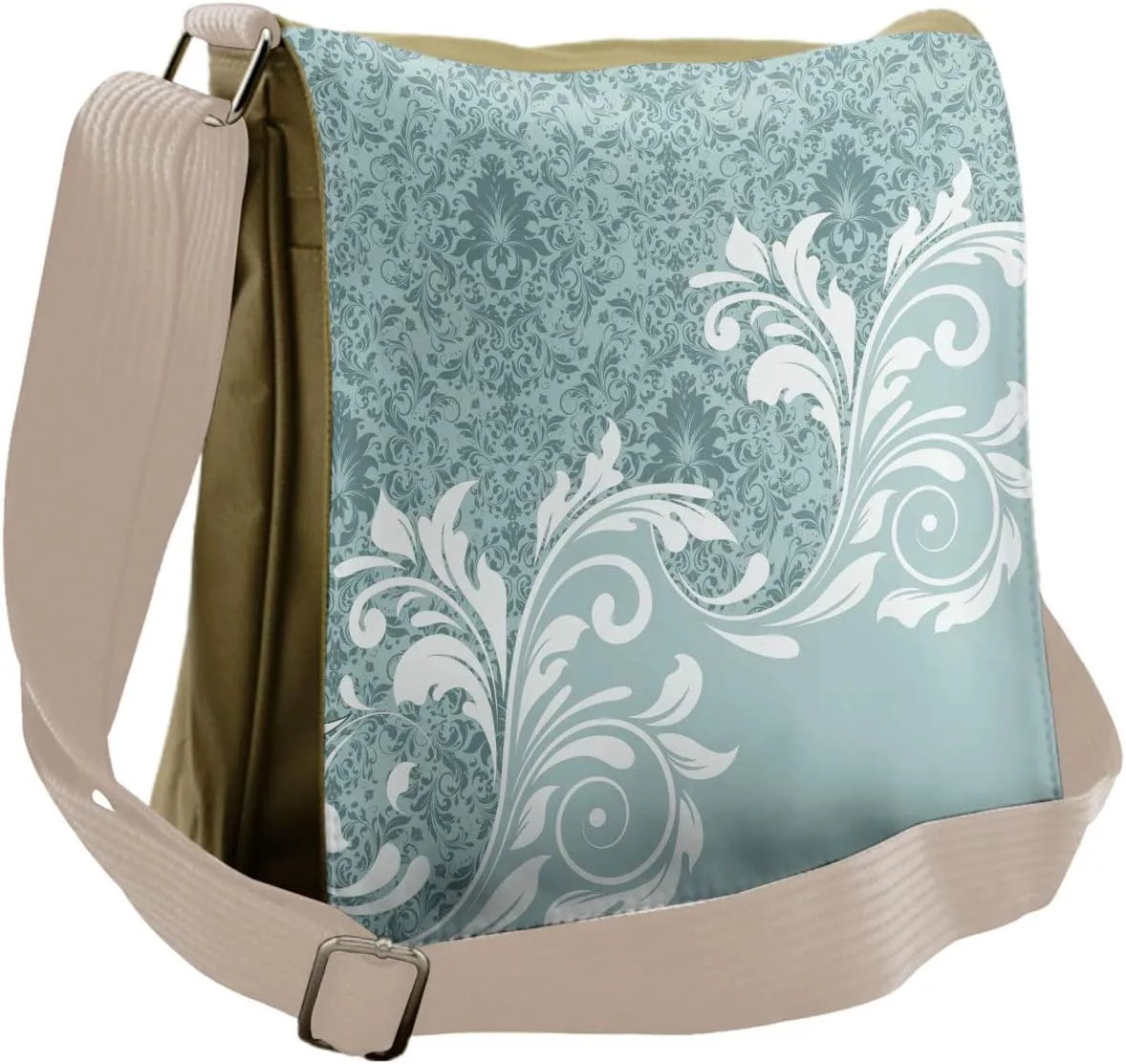 Ambesonne Vintage Messenger Bag, Retro Floral Ivy Swirls, Unisex Cross-body