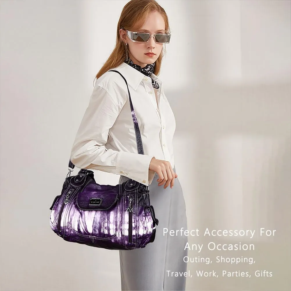 Angel Kiss Purses for Women, Large Shoulder Bag Hobo Tote Purse Mutipocket Faux Leather Satchel Hobo Purse