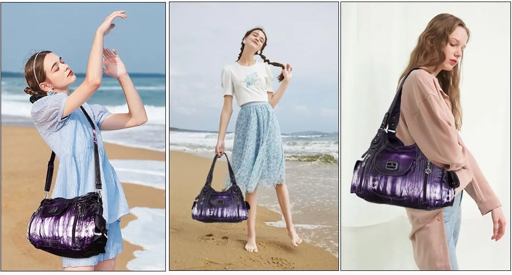 Angel Kiss Purses for Women, Large Shoulder Bag Hobo Tote Purse Mutipocket Faux Leather Satchel Hobo Purse