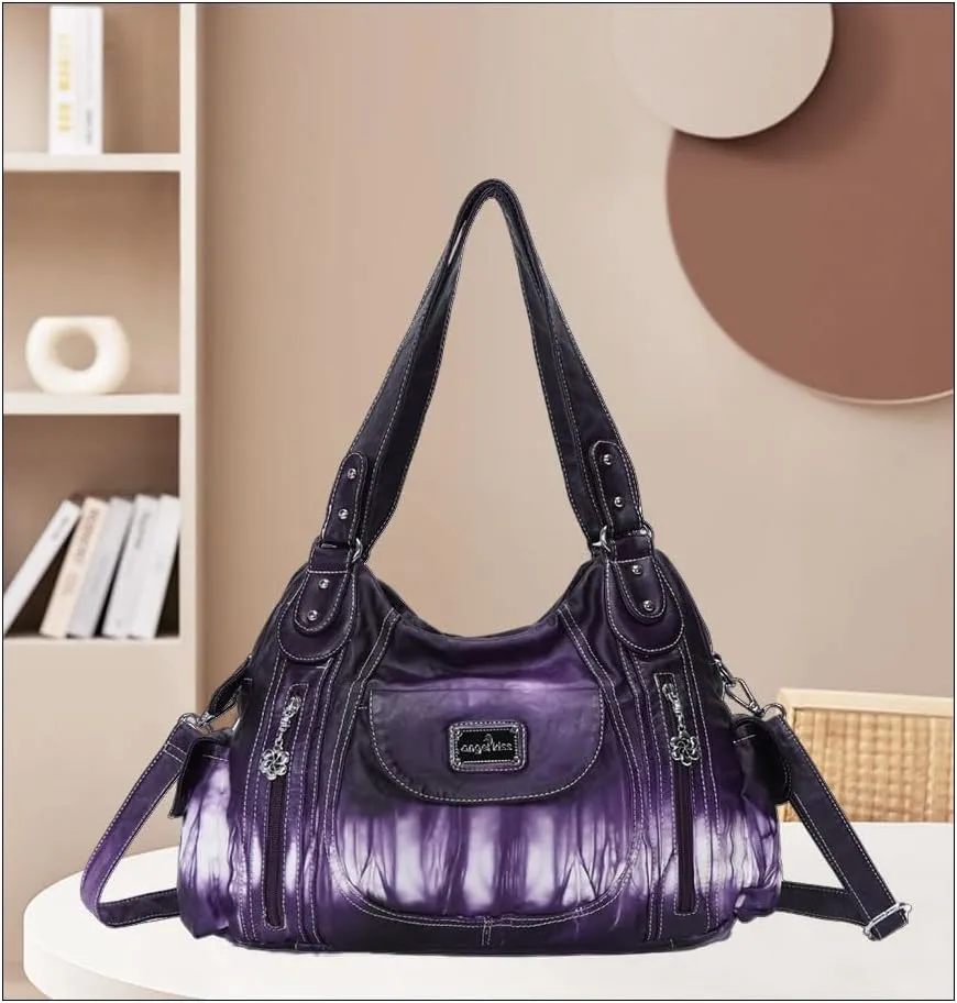 Angel Kiss Purses for Women, Large Shoulder Bag Hobo Tote Purse Mutipocket Faux Leather Satchel Hobo Purse
