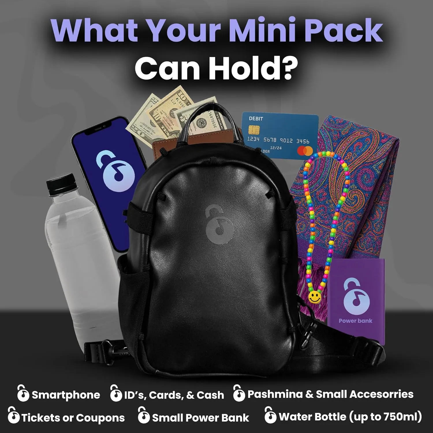 Anti Theft Mini Pack – Mini Backpack with Locking Zipper Clips For Light Packing Secure Storage During Festivals, Raves, and Travel – Anti Theft Back Pack for Women and Men