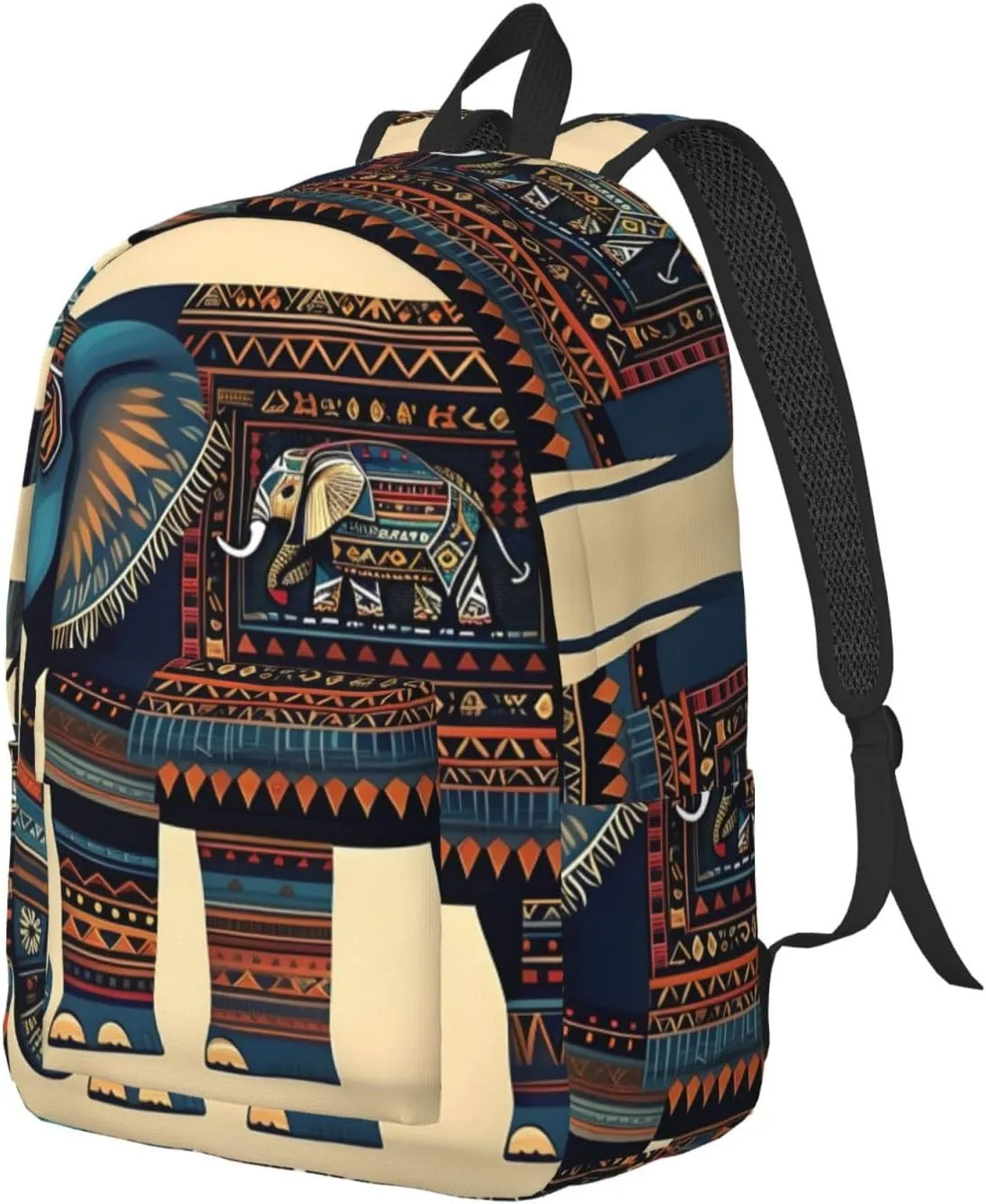 Aztec Elephant Print Canvas Backpack Women,Mens Travel Casual Daypack Bookbag For Laptop Work Travel Hiking