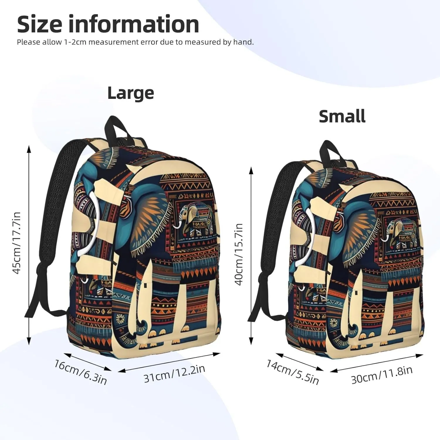 Aztec Elephant Print Canvas Backpack Women,Mens Travel Casual Daypack Bookbag For Laptop Work Travel Hiking