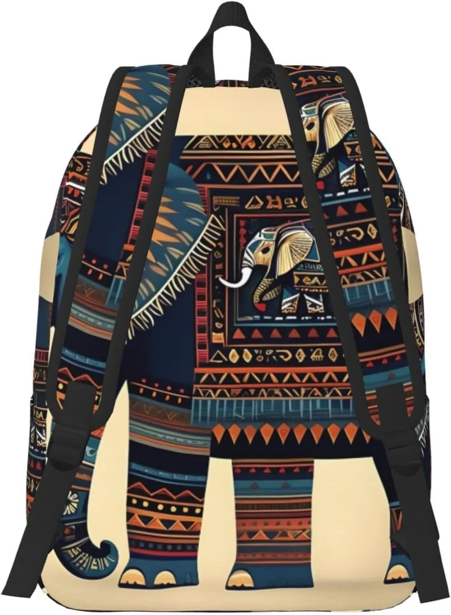 Aztec Elephant Print Canvas Backpack Women,Mens Travel Casual Daypack Bookbag For Laptop Work Travel Hiking