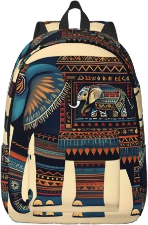 Aztec Elephant Print Canvas Backpack Women,Mens Travel Casual Daypack Bookbag For Laptop Work Travel Hiking