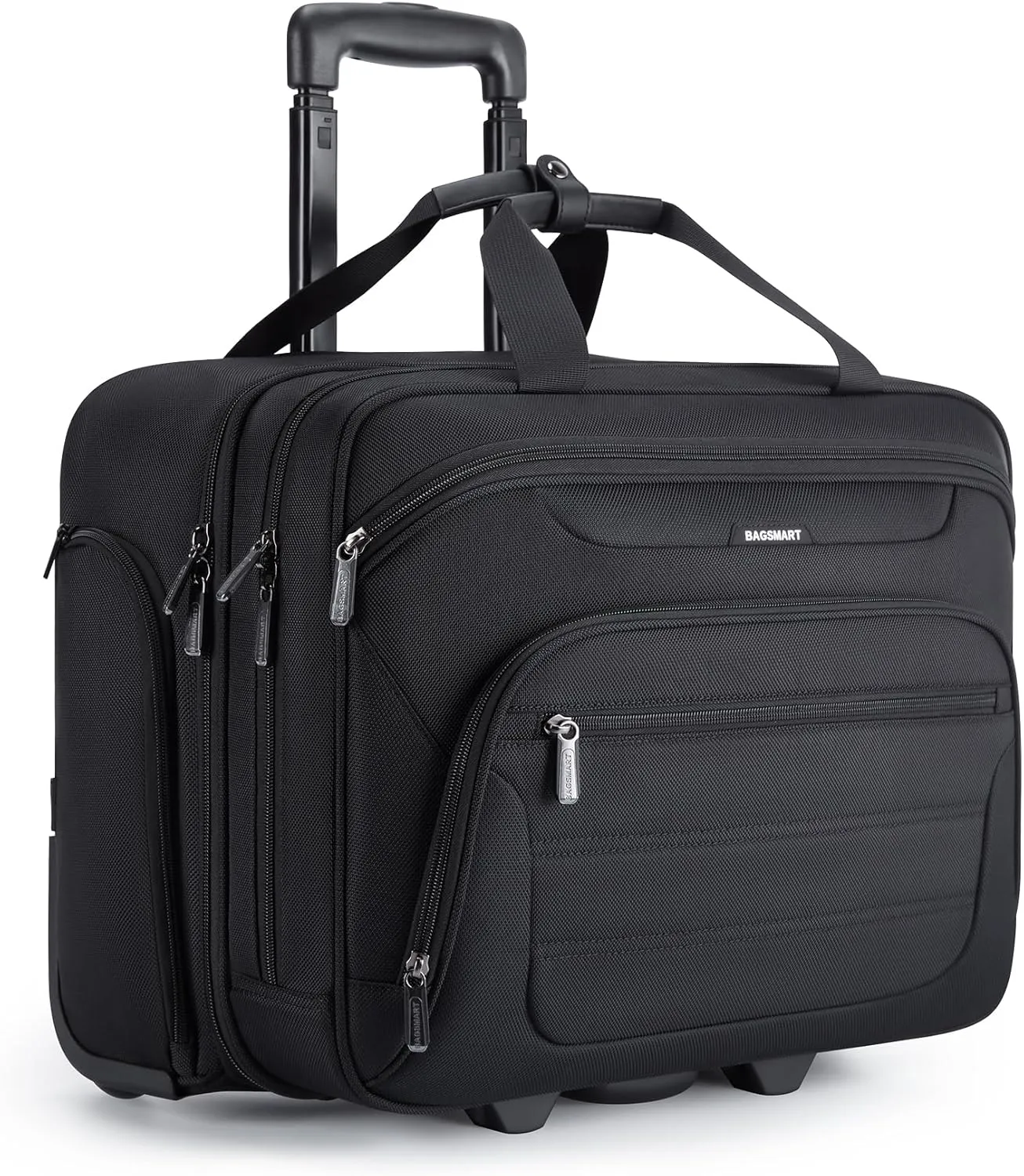 BAGSMART Rolling Laptop Bag, Wheeled Briefcase Fits 17.3 Inch Laptop, Overnight Roller Case with TSA Lock, Computer Bag for Travel/Men/Women, Black