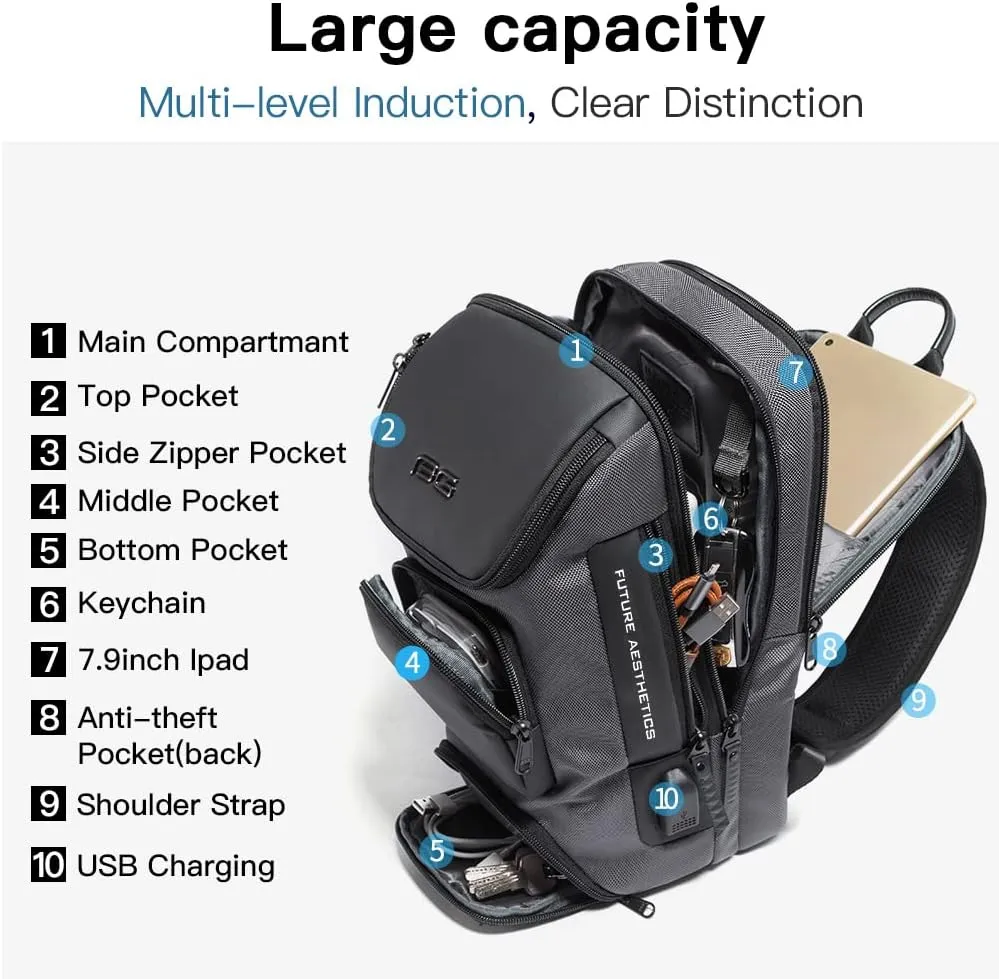 BANGE Sling Bag, Waterproof Shoulder Bag for Men, Casual Sports Sling Bag, Every Day Bag for Men