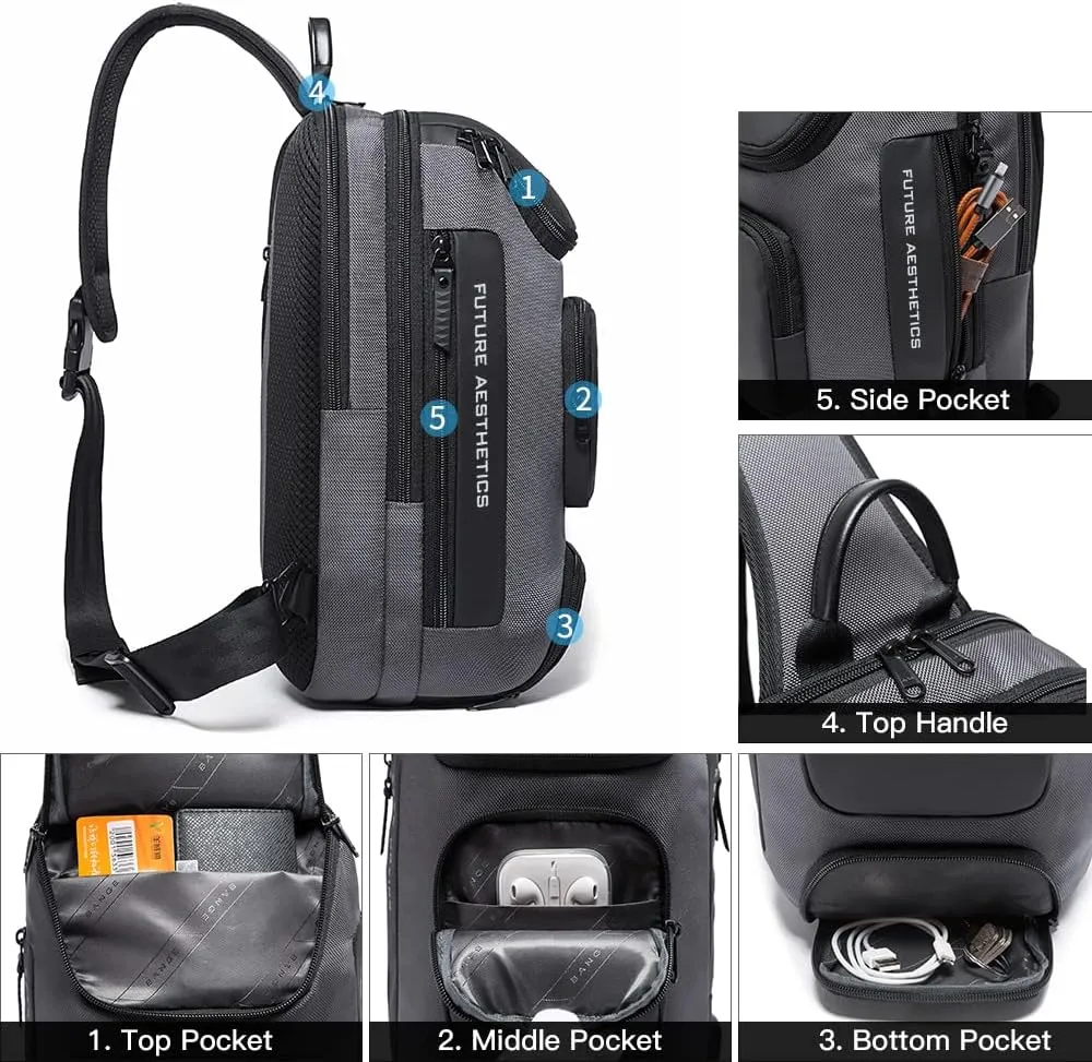 BANGE Sling Bag, Waterproof Shoulder Bag for Men, Casual Sports Sling Bag, Every Day Bag for Men