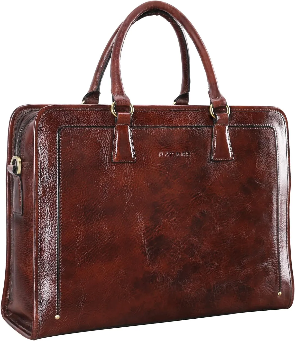 Banuce Vintage Full Grains Italian Leather Briefcase for Men Professional 14 Inch Laptop Business Work Bags Attache Case with Luggage Strap Brown