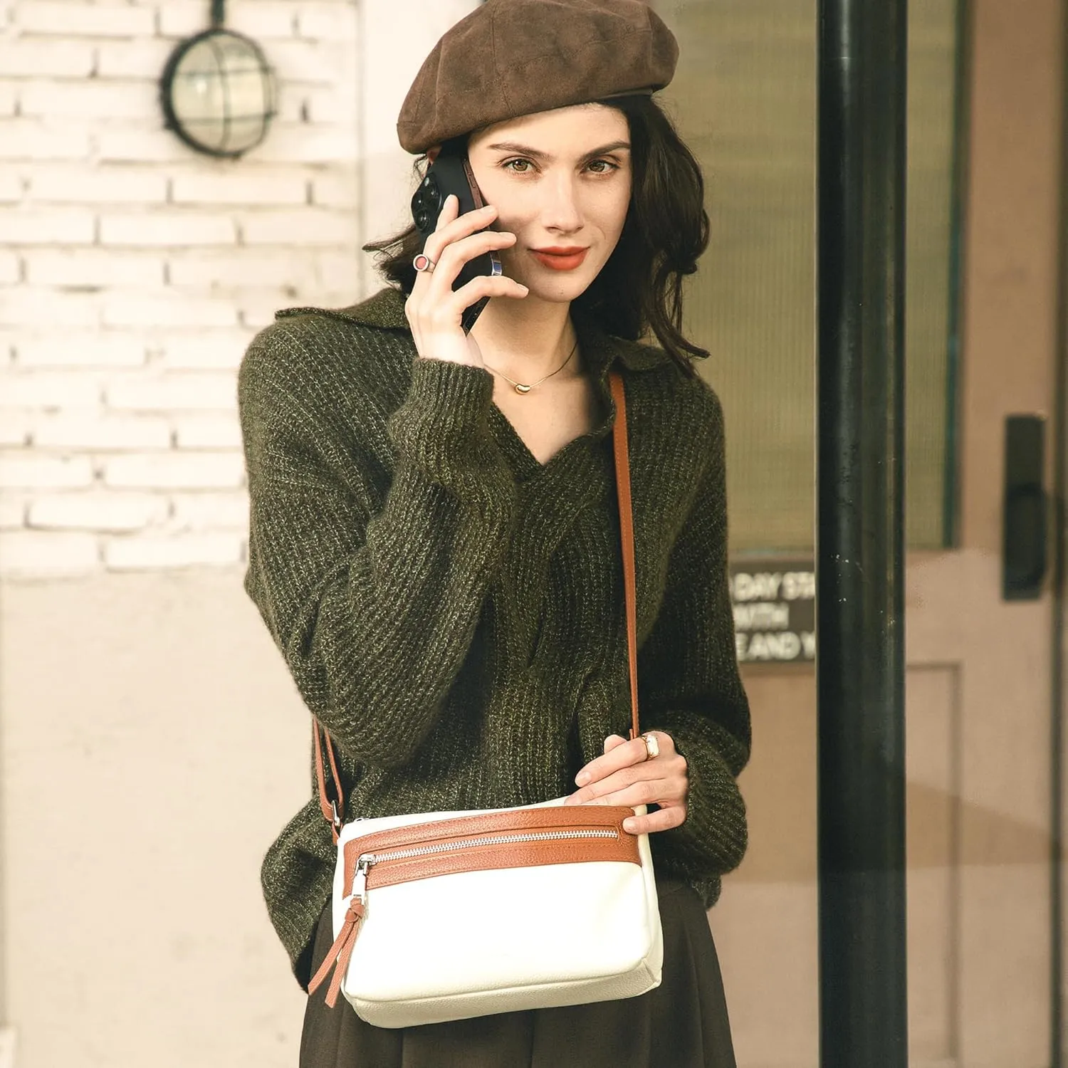 befen Small Genuine Leather Crossbody Purse Bags for Women, Multi Pockets Shoulder Handbag with RFID Blocking Card Slots