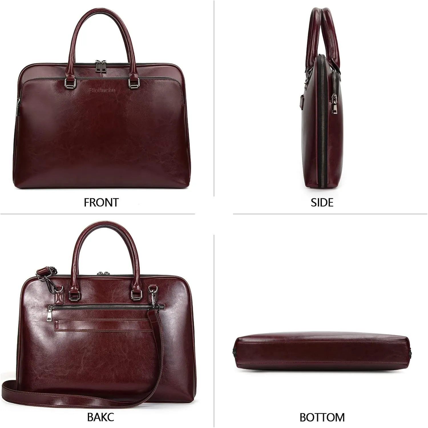 Blofinche Laptop Messenger shoulder bag: Genuine Leather work Briefcase 13.3 15.6 inch designer handbag