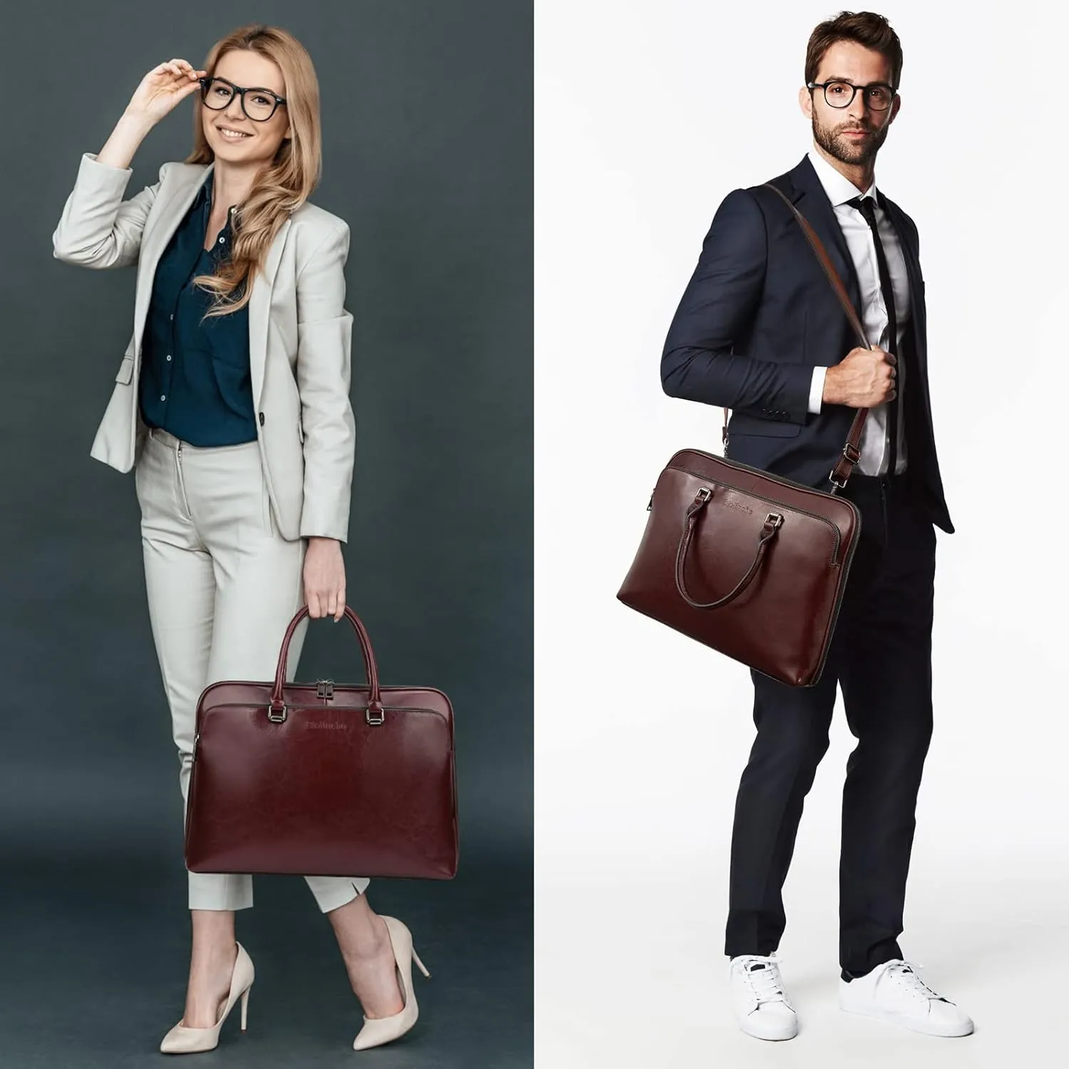 Blofinche Laptop Messenger shoulder bag: Genuine Leather work Briefcase 13.3 15.6 inch designer handbag