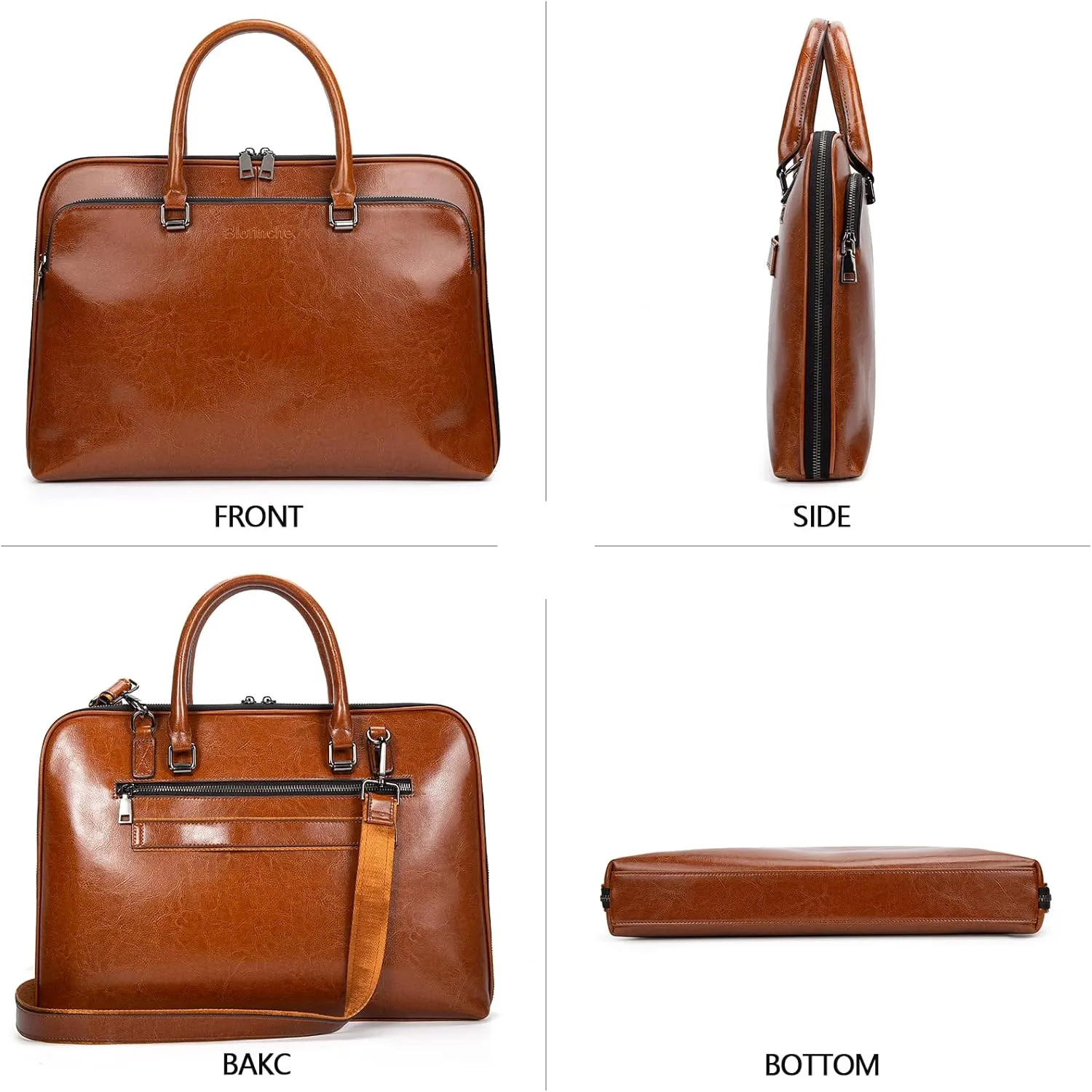 Blofinche Laptop Messenger shoulder bag: Genuine Leather work Briefcase 13.3 15.6 inch designer handbag