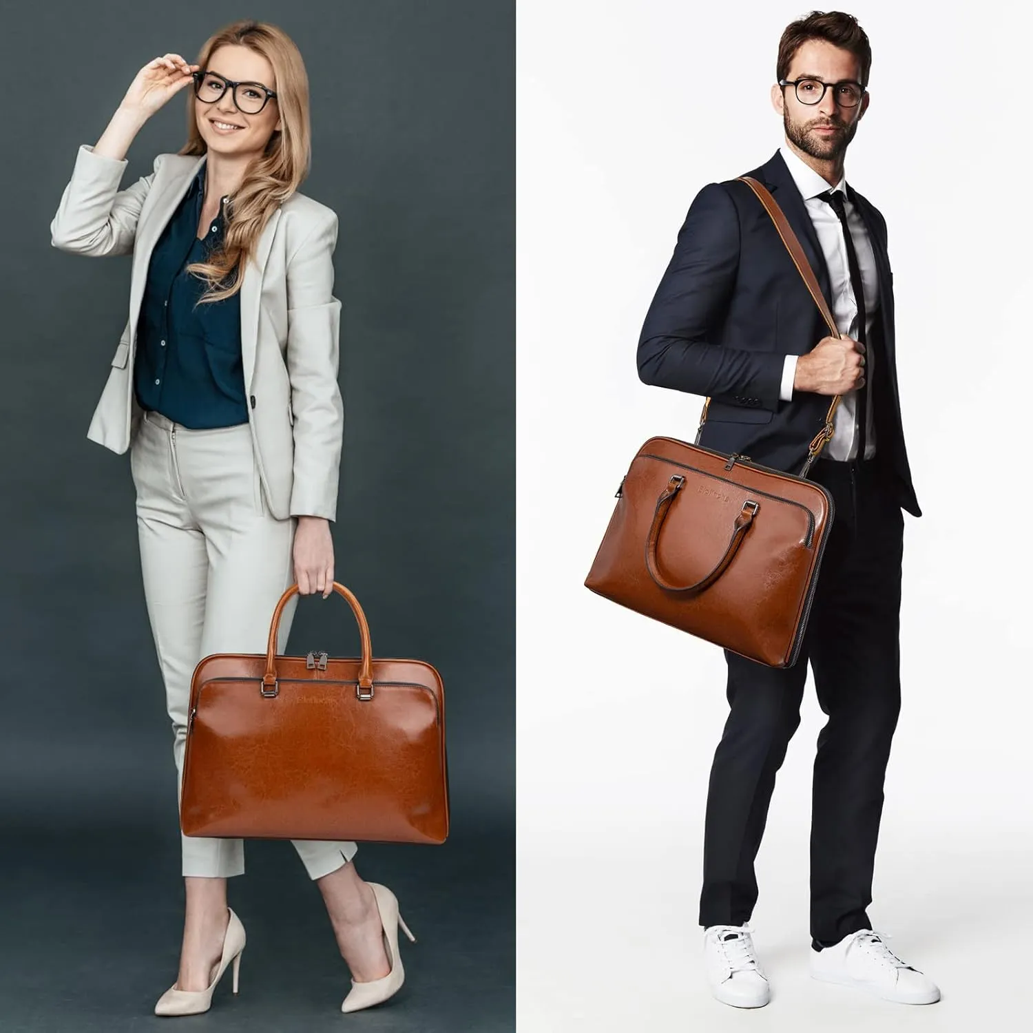 Blofinche Laptop Messenger shoulder bag: Genuine Leather work Briefcase 13.3 15.6 inch designer handbag