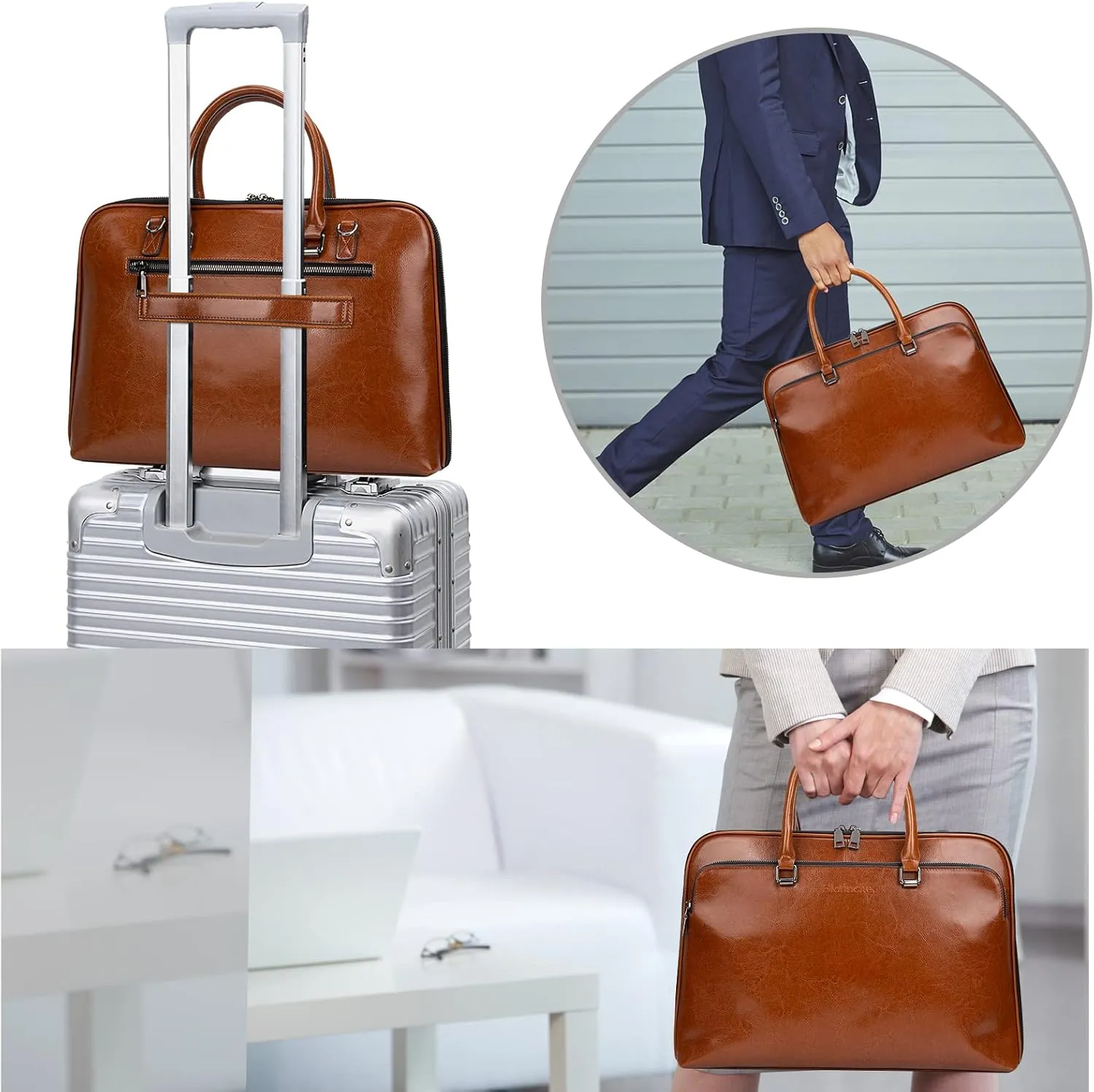 Blofinche Laptop Messenger shoulder bag: Genuine Leather work Briefcase 13.3 15.6 inch designer handbag