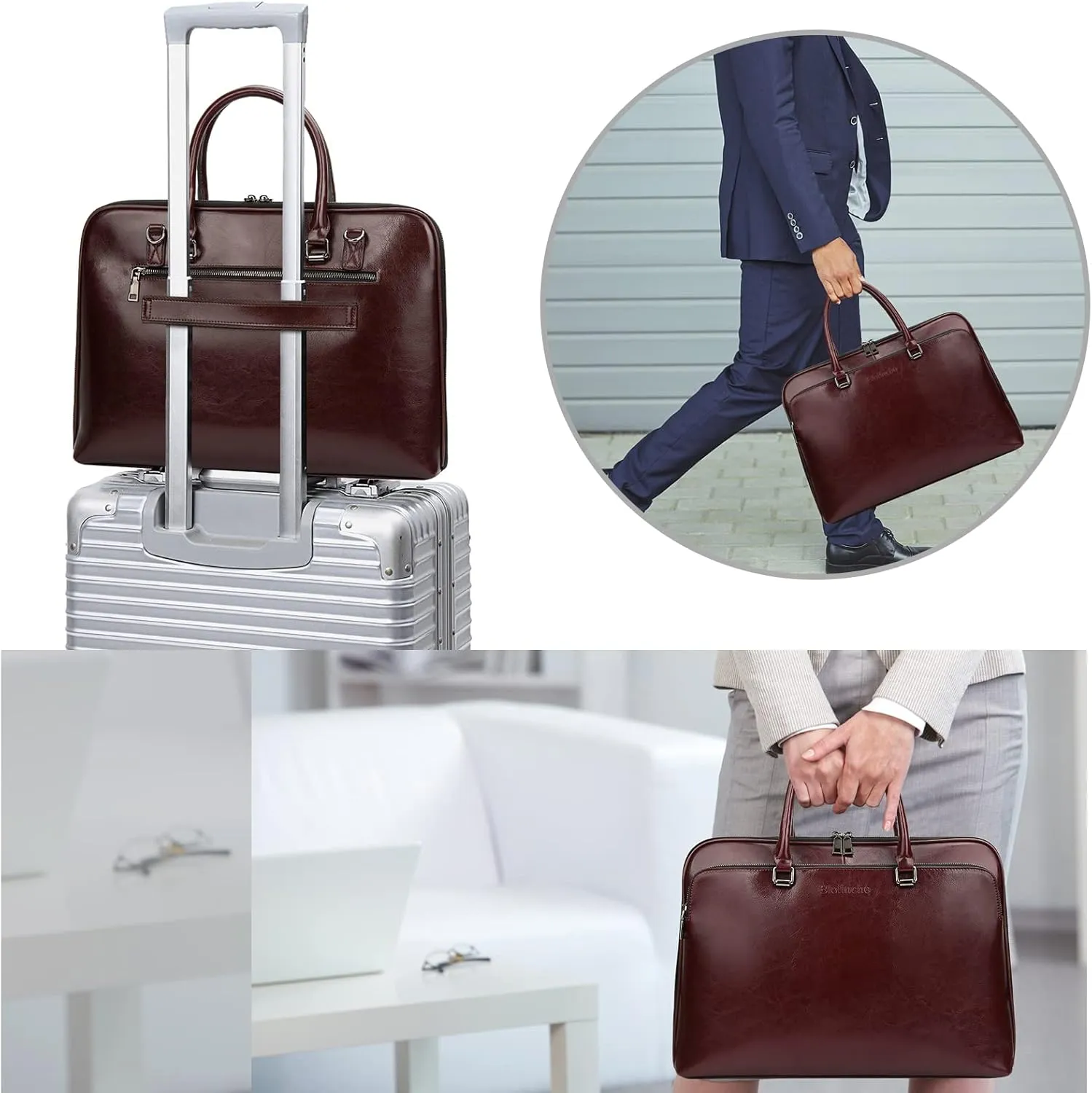Blofinche Laptop Messenger shoulder bag: Genuine Leather work Briefcase 13.3 15.6 inch designer handbag