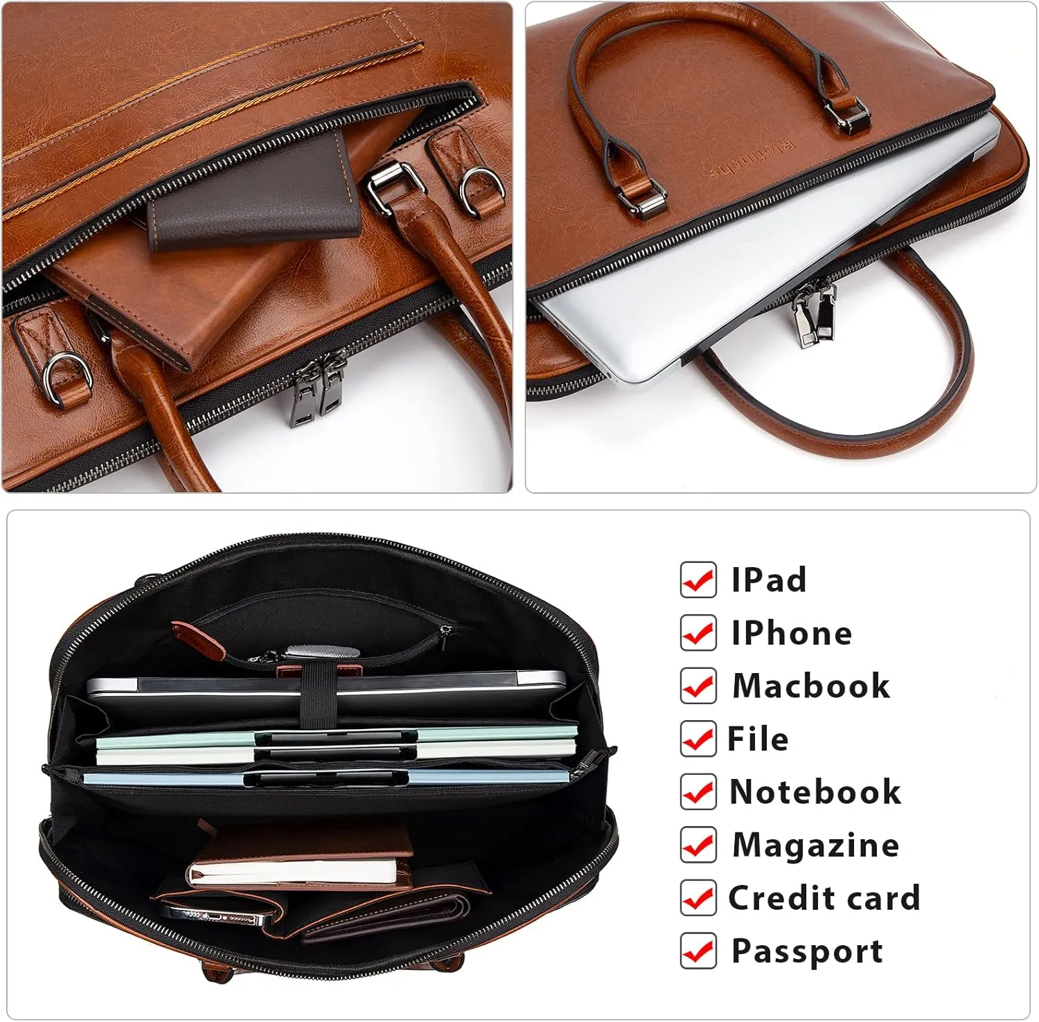 Blofinche Laptop Messenger shoulder bag: Genuine Leather work Briefcase 13.3 15.6 inch designer handbag