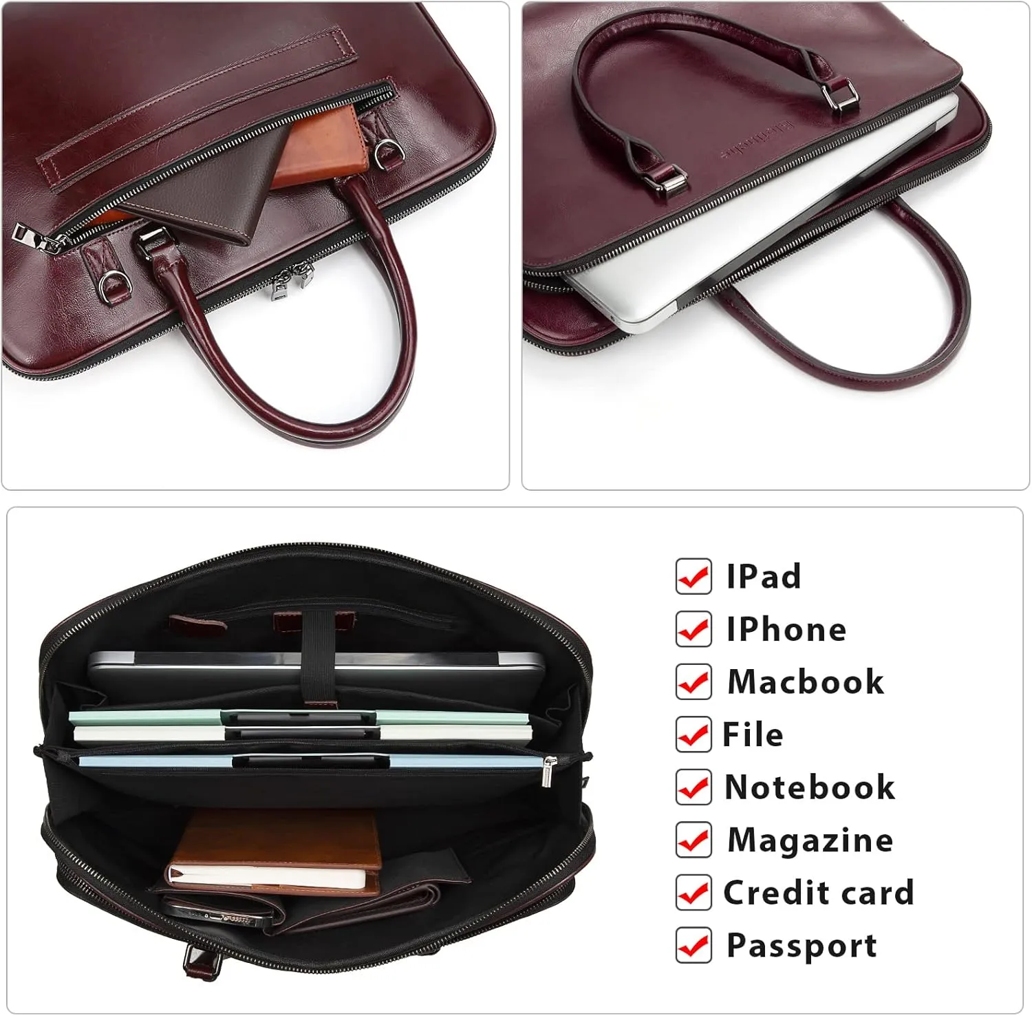 Blofinche Laptop Messenger shoulder bag: Genuine Leather work Briefcase 13.3 15.6 inch designer handbag