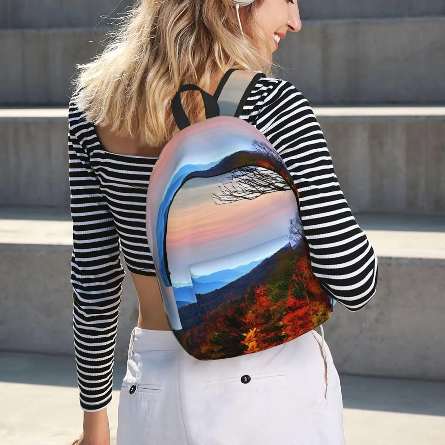 Blue Ridge Mountains Print Canvas Backpack Women,Mens Travel Casual Daypack Bookbag For Laptop Work Travel Hiking
