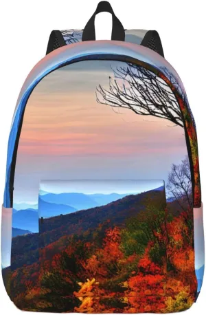 Blue Ridge Mountains Print Canvas Backpack Women,Mens Travel Casual Daypack Bookbag For Laptop Work Travel Hiking