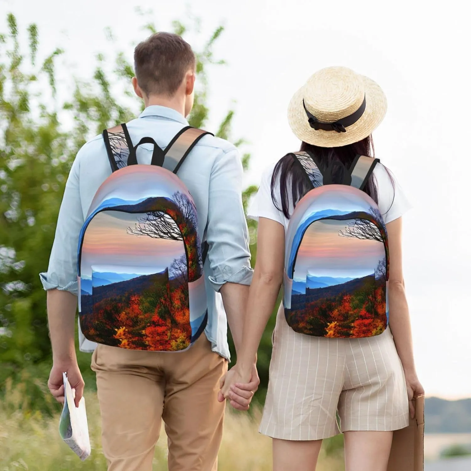Blue Ridge Mountains Print Canvas Backpack Women,Mens Travel Casual Daypack Bookbag For Laptop Work Travel Hiking