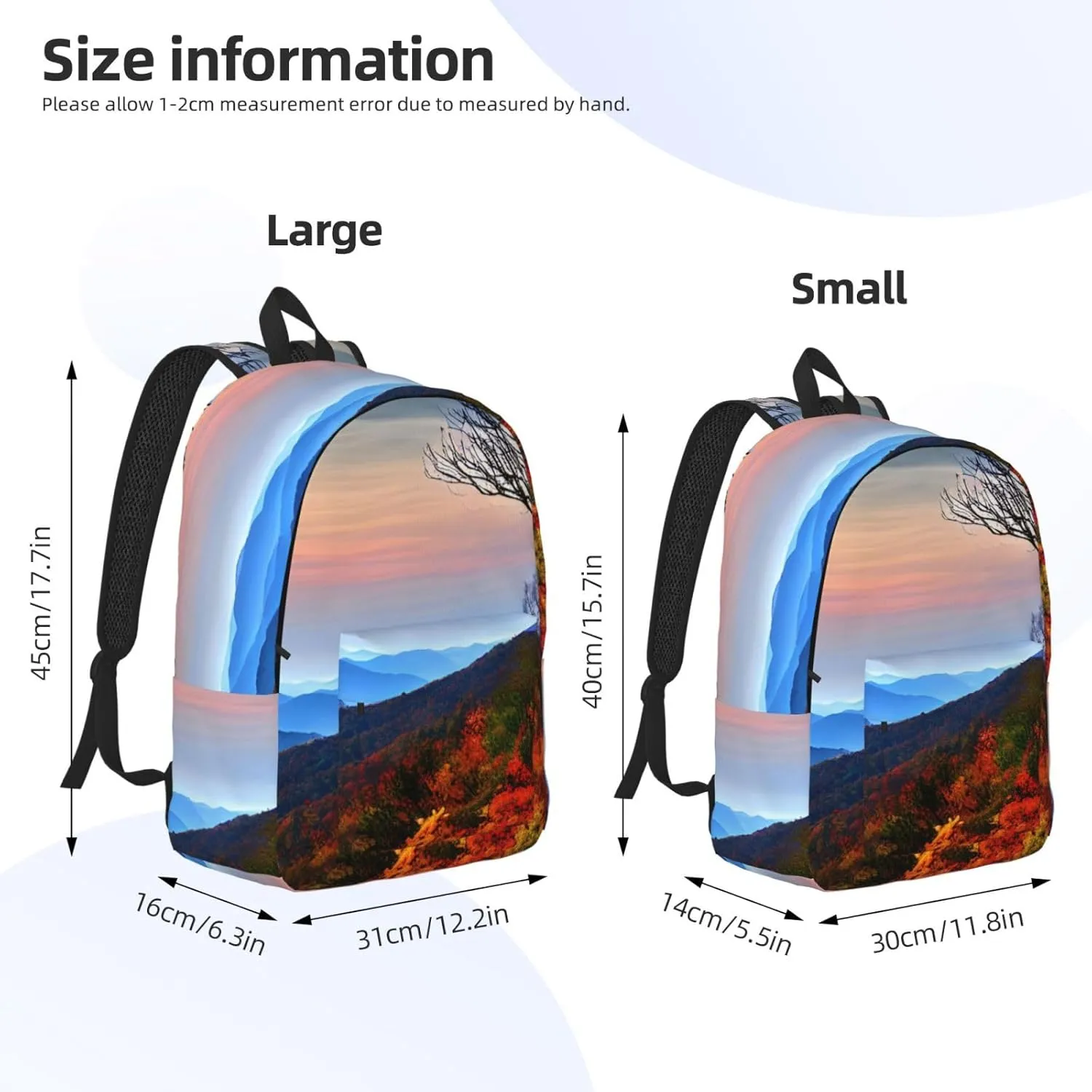 Blue Ridge Mountains Print Canvas Backpack Women,Mens Travel Casual Daypack Bookbag For Laptop Work Travel Hiking