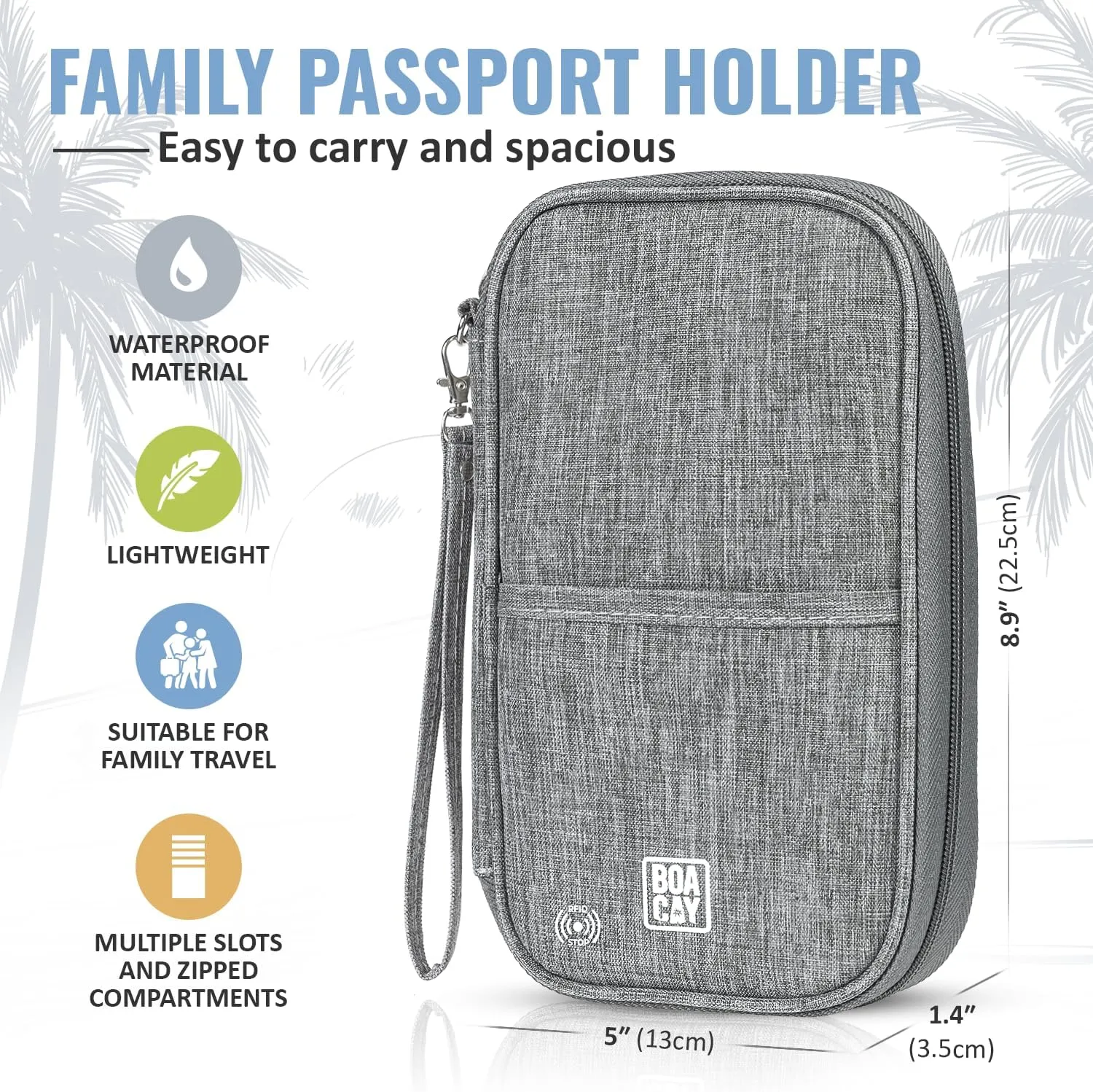 BOACAY Travel Document Organizer with RFID, Family Passport Holder, Wallet for Women & Men, Portable & Waterproof Case for Cards, Boarding Pass, Money
