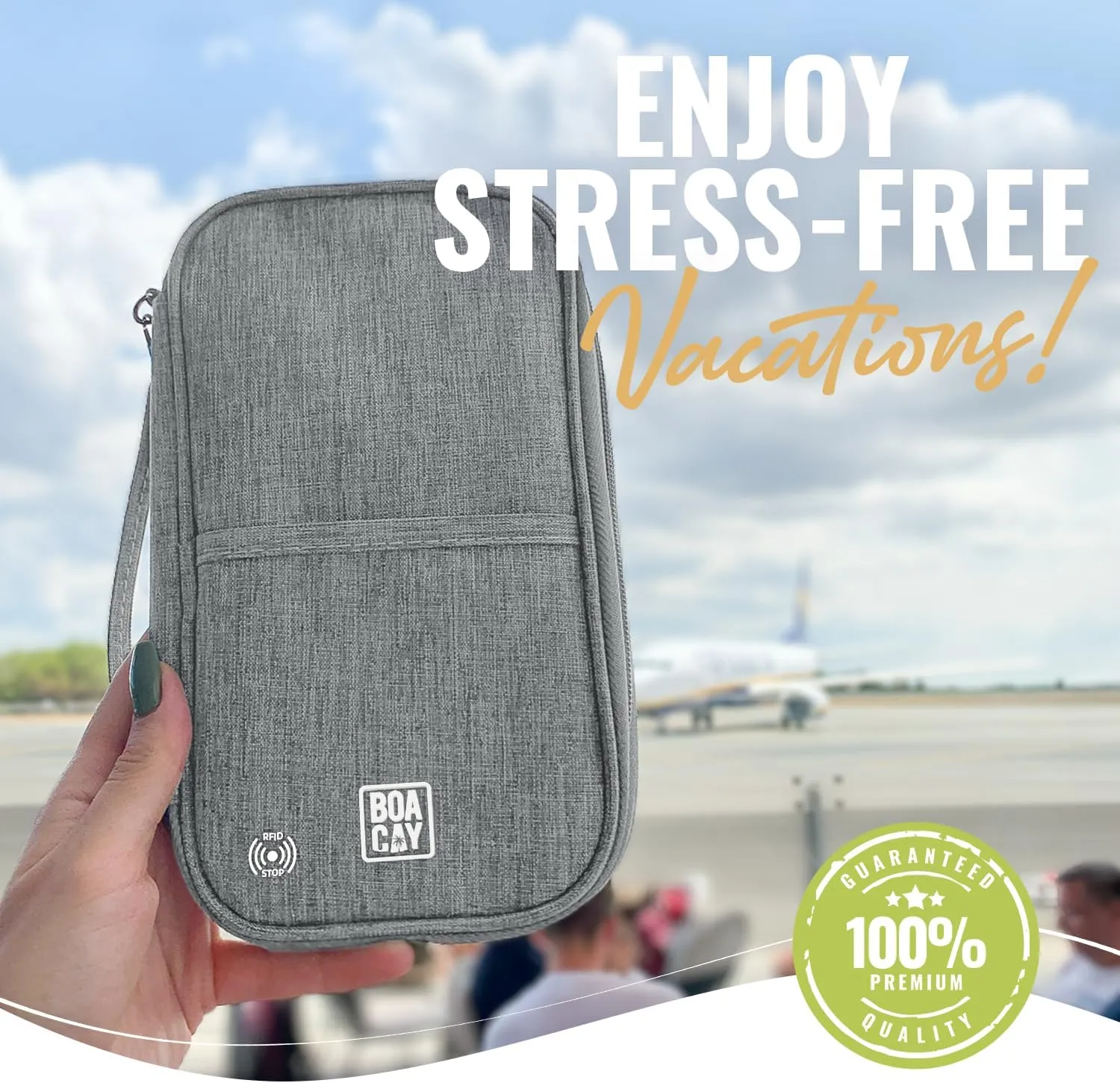 BOACAY Travel Document Organizer with RFID, Family Passport Holder, Wallet for Women & Men, Portable & Waterproof Case for Cards, Boarding Pass, Money