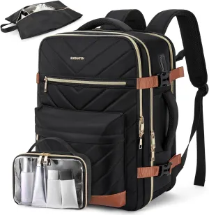 BOSTANTEN Travel Backpack For Women, TSA Carry On Backpack for Airplanes, Personal Item Backpack Fits 15.6 Inch Laptop with USBType-C Charging Port, Weekender Overnight Daypack with 2 Packing Cubes