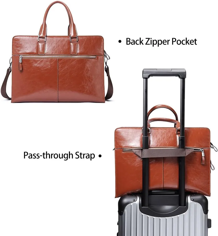 BOSTANTEN Women Genuine Leather Briefcase Tote Business Vintage Handbag 15.6" Laptop Shoulder Bag Brown