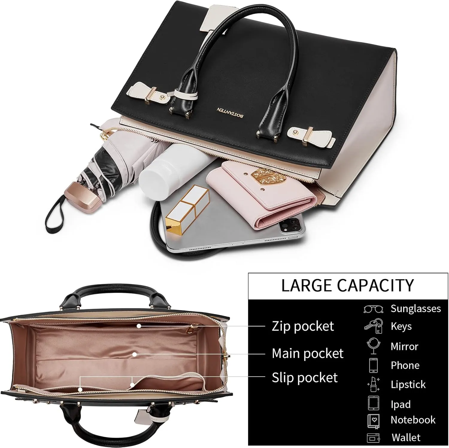 BOSTANTEN Women Leather Handbag Designer Satchel Purses Top Handle Shoulder Totes Crossbody Bag