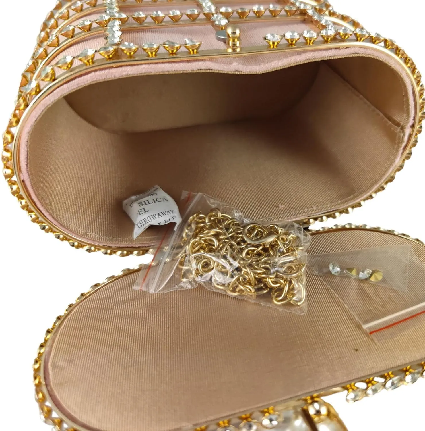 Boutique De FGG Elegant Evening Handbag with Pearl Rhinestone Bucket Bag Crystal Clutch Purses for Wedding Party Small Tote