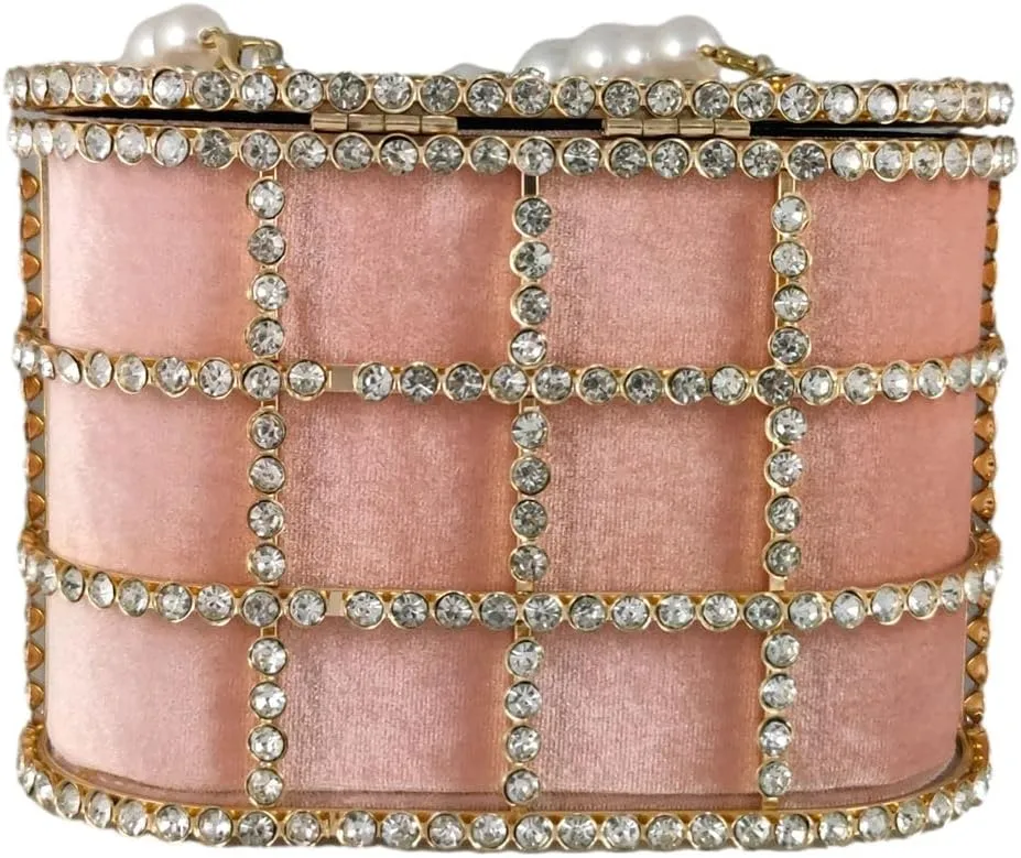 Boutique De FGG Elegant Evening Handbag with Pearl Rhinestone Bucket Bag Crystal Clutch Purses for Wedding Party Small Tote