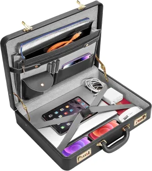 Briefcases - 18.1 x 3.47 x 16.14 Inch Attache Briefcase with Dual Combination Lock, PU Leather Locking Briefcase for Personal Items, Documents, Laptop, Phone, Passport, Valuables - Large/Black
