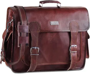 Brown Leather Messenger Bag For Men 18 Inch Big Women Shoulder Cross Body Brown Laptop Computer Briefcase Bag - Best Vintage Look