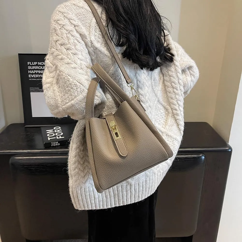 Bucket Bags for Women - Leather Crossbody Bucket Purse Small Handbag Trendy Vintage Shoulder Bag with Small Purse