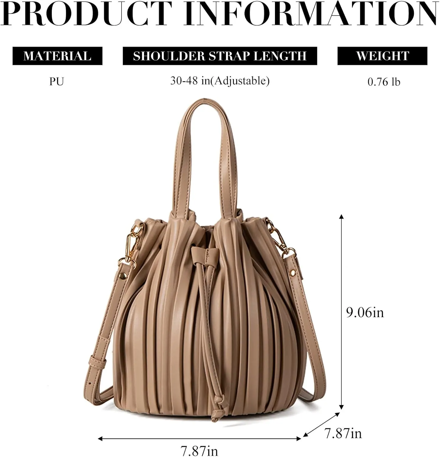 Bucket Bags for Women, Mini Leather Drawstring Crossbody Bucket Purses Pleated Shoulder Handbags