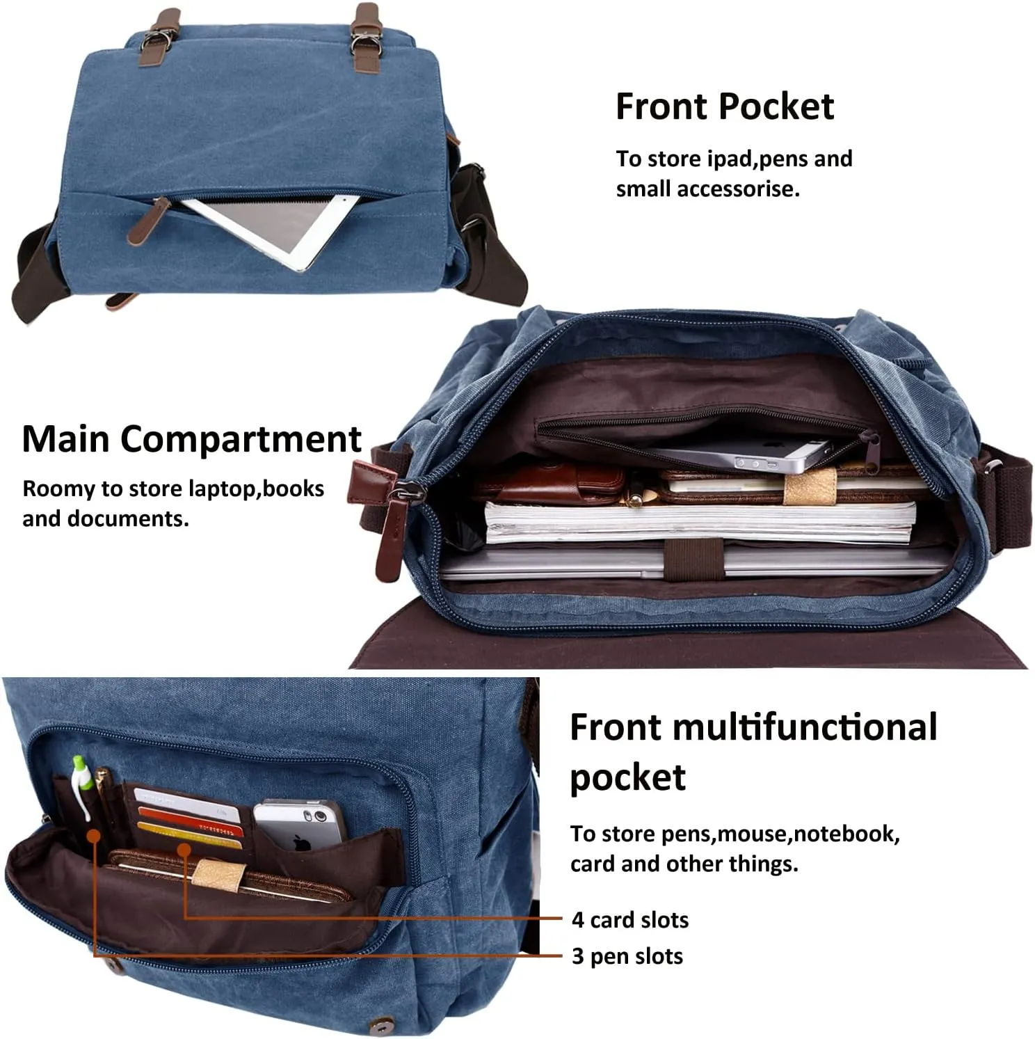Canvas Messenger Bag for Men Women,Travel Satchel Shoulder bag 15.6 Inch Laptop Bag briefcase Business