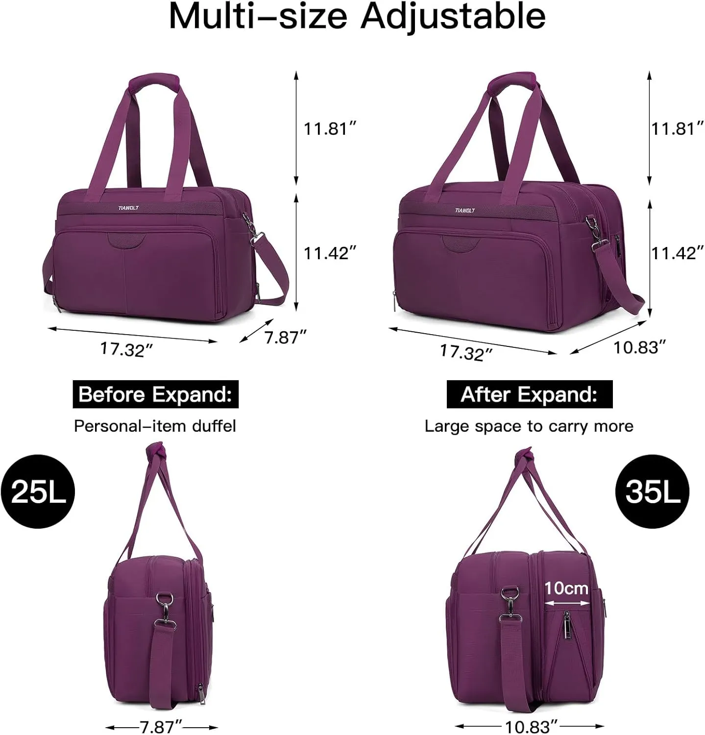 Carry-On Luggage Travel Duffle Bag Weekender Travel Bag Men Gym Bag for Women,Overnight Bag Luggage Bag with Trolley Sleeve,Hospital Bag for Labor and Delivery,Purple