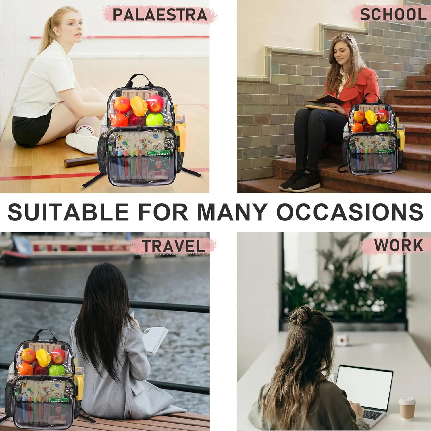 Clear Backpack,See Through Backpack School Approved Heavy Duty Clear Backpack Transparent Bookbag for College Work Travel Security,Gray