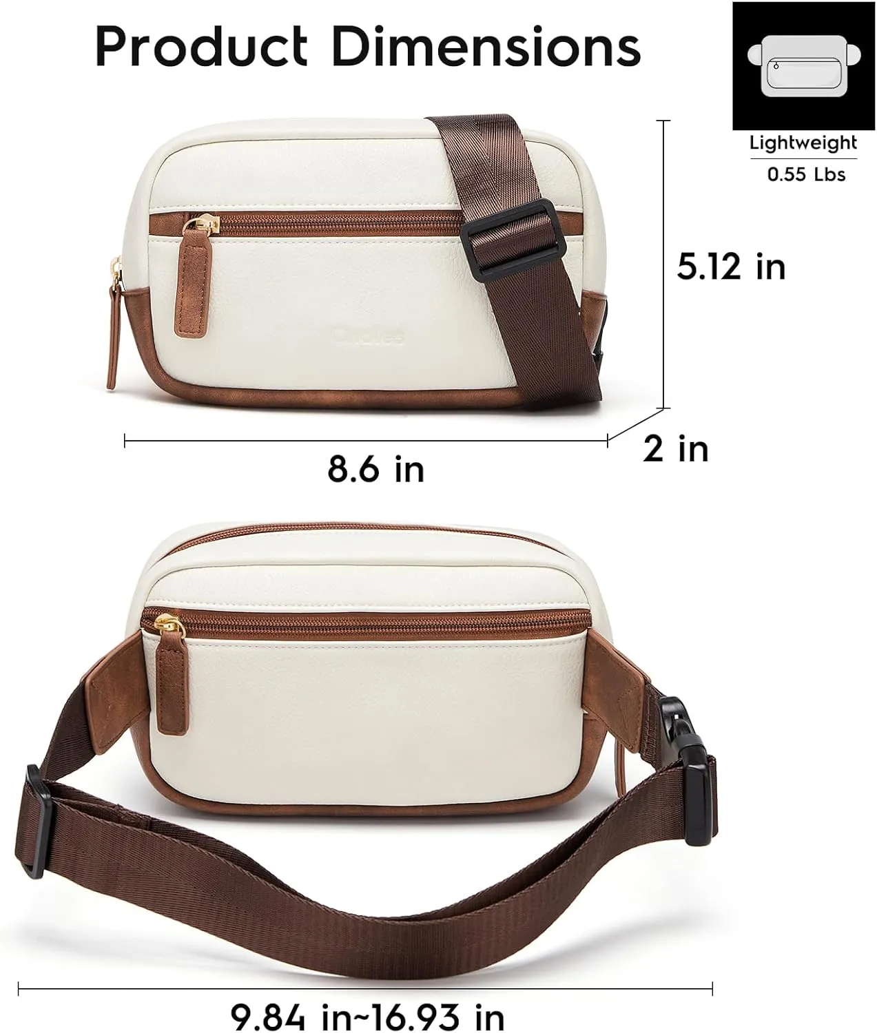 Cnoles Belt Bag for Women Fashion Waist Bag Vegan Leather Fanny Pack Crossbody Bags for Women With Adjustable Straps White