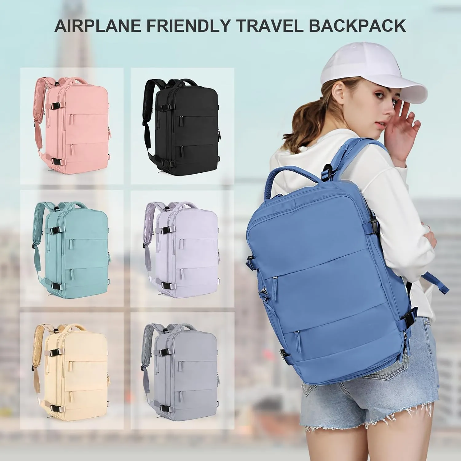 coowoz Large Travel Backpack for Women Men,Carry On Backpack,Hiking Backpacks Outdoor Sports Rucksack Casual Daypack Travel Essentials Sky Blue