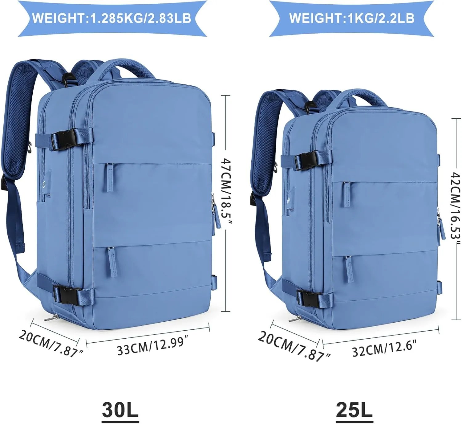 coowoz Large Travel Backpack for Women Men,Carry On Backpack,Hiking Backpacks Outdoor Sports Rucksack Casual Daypack Travel Essentials Sky Blue